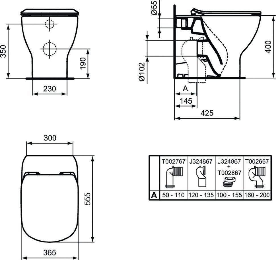 Унитаз приставной Ideal Standard TESI T0077V3 купить в интернет-магазине Sanbest