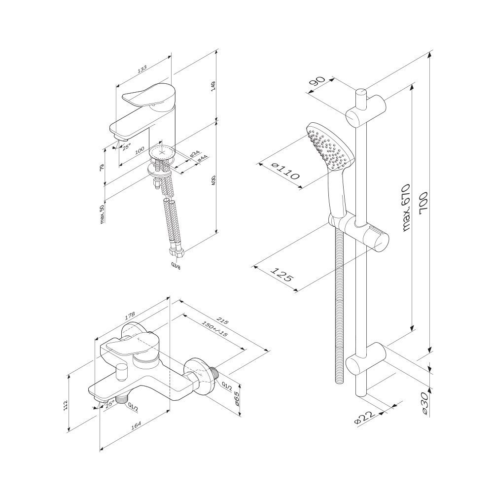 Душевой набор 3в1 AM.PM X-JOY F42985A00 черный купить в интернет-магазине сантехники Sanbest