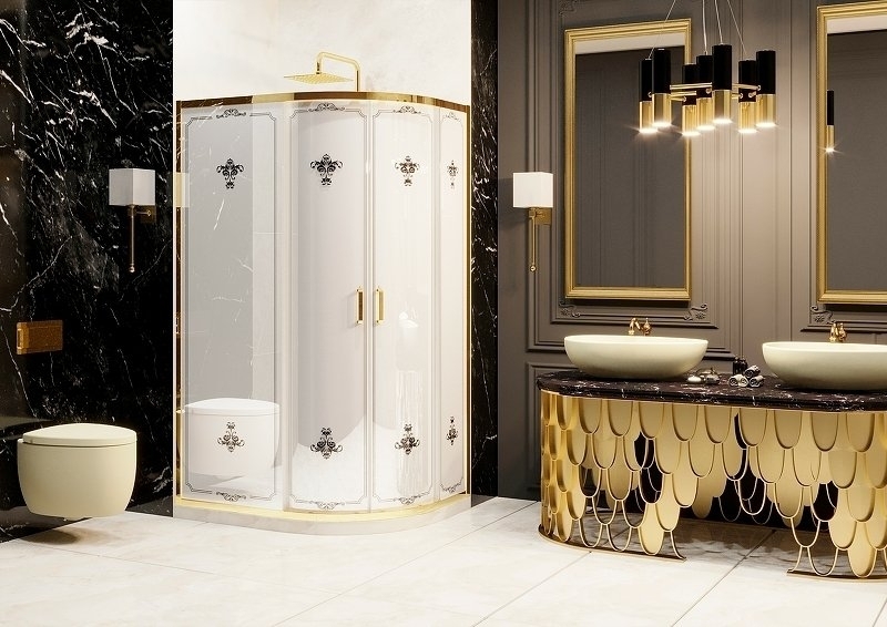 Душевой уголок Ambassador Royal 120х90 стекло прозрачное с декором/профиль золото купить в интернет-магазине Sanbest