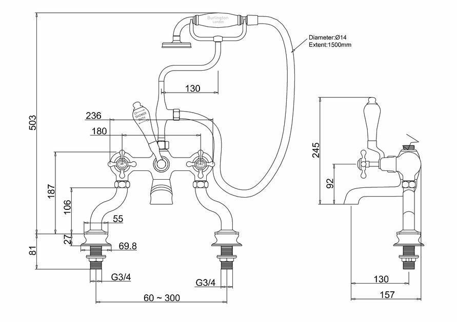 Смеситель для ванны Burlington Regent CLR15-QT хром/ручки белые купить в интернет-магазине сантехники Sanbest