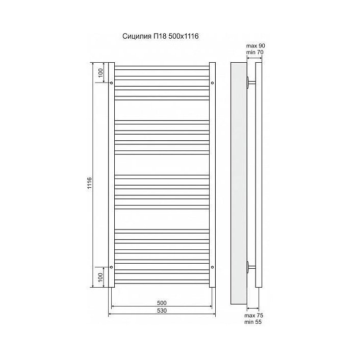 Полотенцесушитель электрический Terminus Сицилия П18 500x1116 левый/правый купить в интернет-магазине сантехники Sanbest