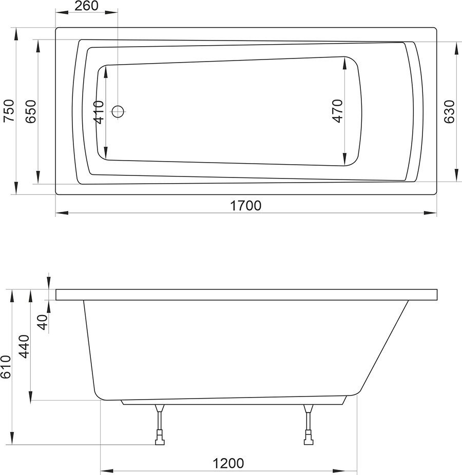 Ванна акриловая Ravak DOMINO PLUS C631R00000 170х75 купить в интернет-магазине Sanbest