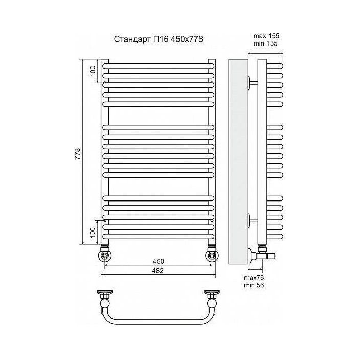 Полотенцесушитель водяной Terminus Стандарт П16 450x778 купить в интернет-магазине сантехники Sanbest