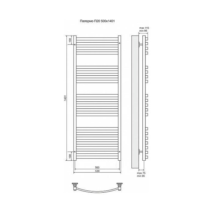 Полотенцесушитель электрический Terminus Палермо П20 500x1401 левый/правый купить в интернет-магазине сантехники Sanbest