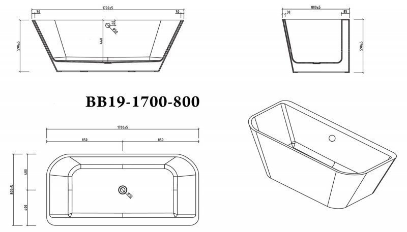 Акриловая ванна BelBagno BB19 170х80 купить в интернет-магазине Sanbest