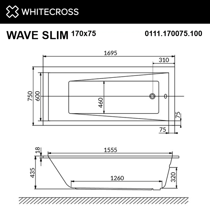 Ванна с гидромассажем WhiteCross WAVE SLIM SOFT 170x75 белая/хром купить в интернет-магазине Sanbest