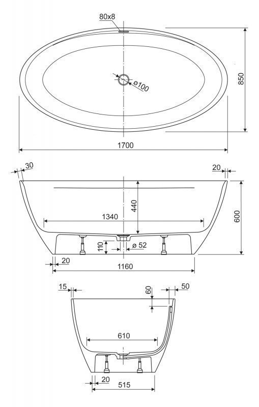 Ванна Cezares Titan Oval 170x85 купить в интернет-магазине Sanbest