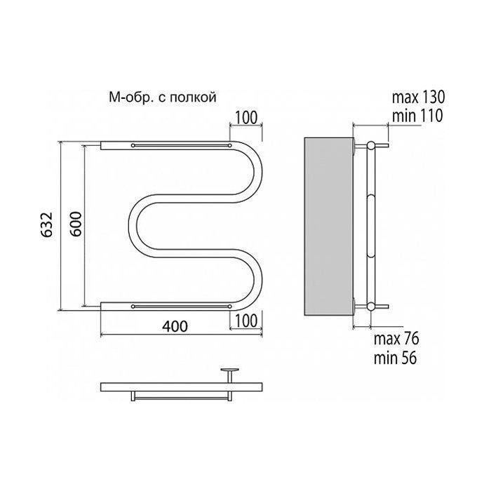 Полотенцесушитель водяной Terminus М-образный с полкой 600x400 купить в интернет-магазине сантехники Sanbest