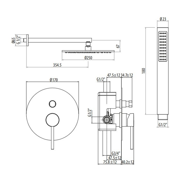 Душевая система Gattoni Circle Two 9190/PDBO (аналог 9090/PDBO) купить в интернет-магазине сантехники Sanbest