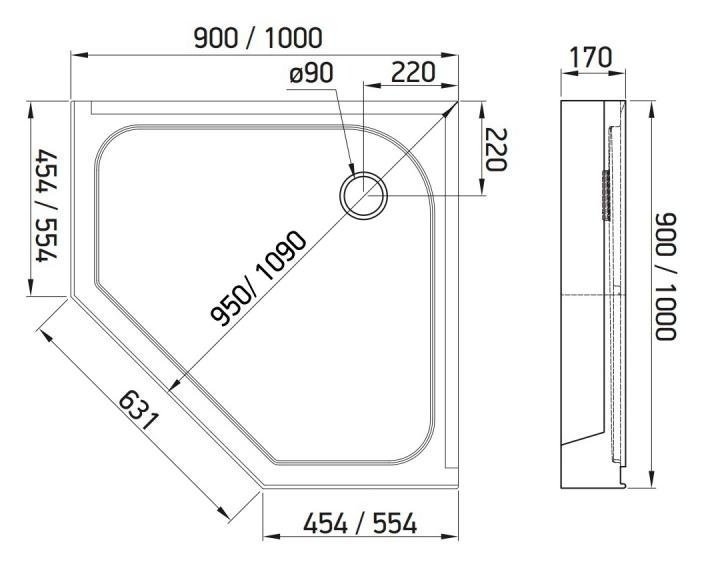 Душевой поддон Alex Baitler AB9017V-1 90х90 купить в интернет-магазине Sanbest