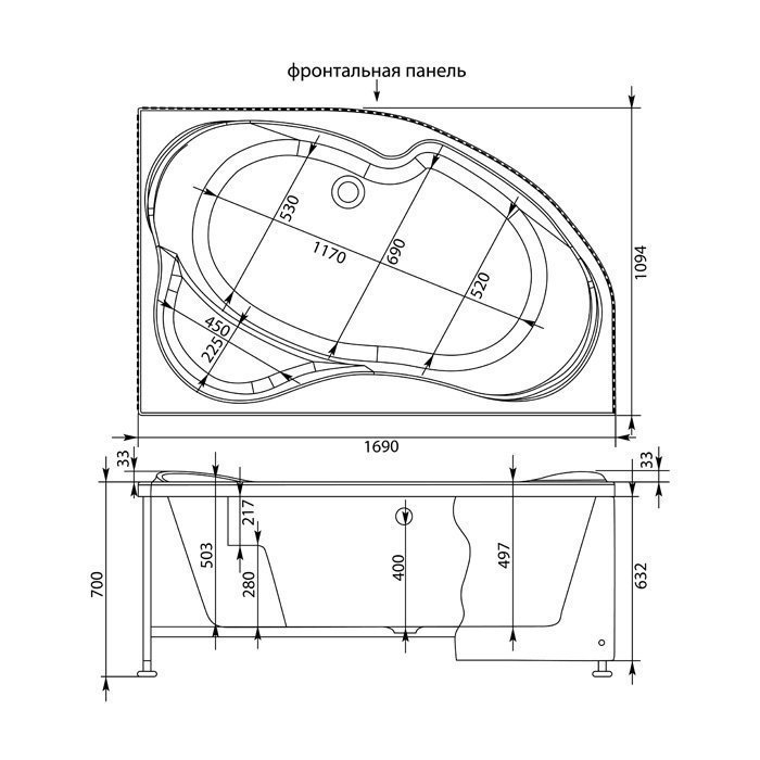 Ванна акриловая Aquanet Capri 170х110 с к/с купить в интернет-магазине Sanbest