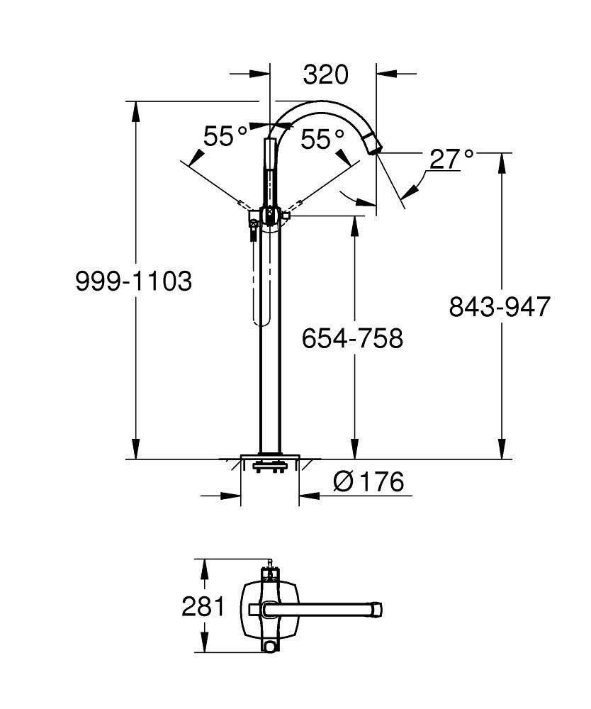 Смеситель для ванны Grohe Grandera 23318IG0 хром/золото купить в интернет-магазине сантехники Sanbest