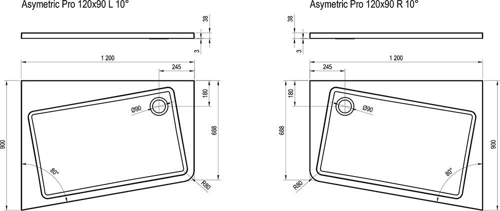 Душевой поддон Ravak ASYMETRIC PRO 120x90 купить в интернет-магазине Sanbest