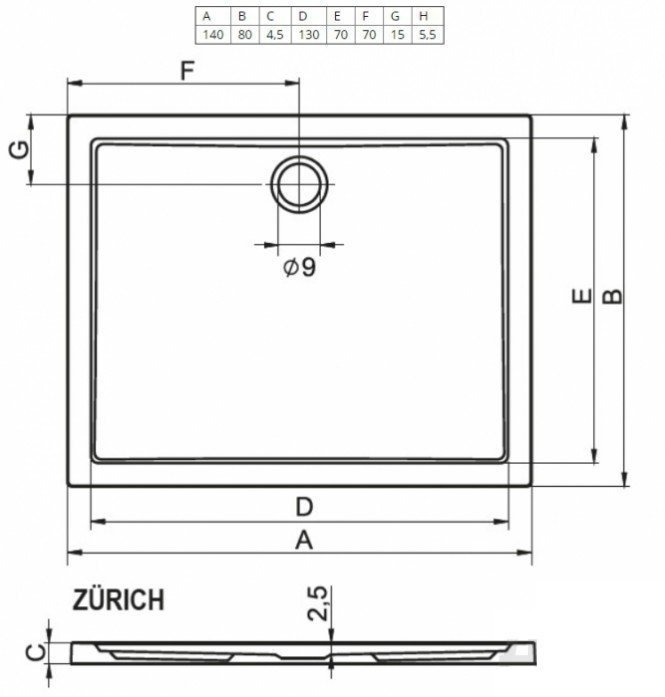 Душевой поддон Riho Zurich 290 140х80 купить в интернет-магазине Sanbest