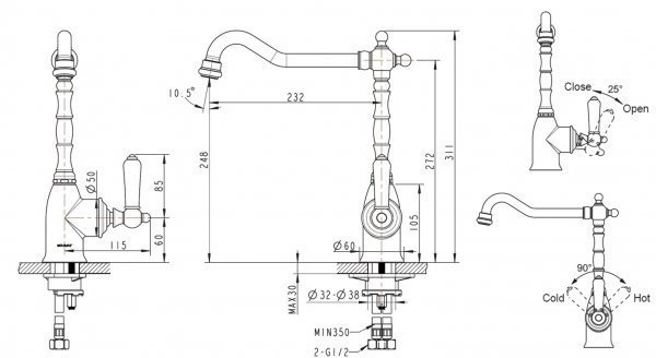 Смеситель для кухни BRAVAT Art F775109G-1 купить в интернет-магазине сантехники Sanbest