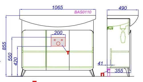 Тумба с раковиной Aqwella Basic 105 дуб золотой для ванной в интернет-магазине Sanbest