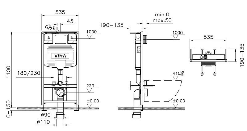 Унитаз с инсталляцией Vitra S20 9004B003-7207 купить в интернет-магазине Sanbest