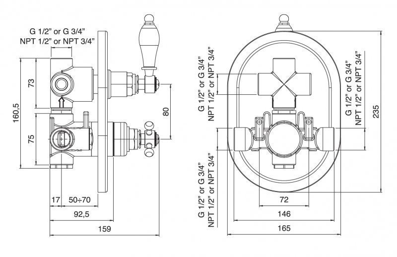 Смеситель для душа Cezares ELITE-VDIM2-T-03/24-Bi золото купить в интернет-магазине сантехники Sanbest