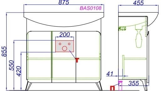 Тумба с раковиной Aqwella Basic 85 дуб золотой для ванной в интернет-магазине Sanbest