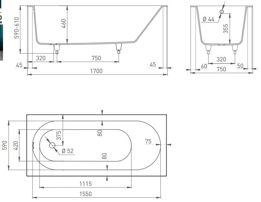 Ванна S-Sense Salini ORNELLA 102311G 170x75 глянцевая купить в интернет-магазине Sanbest