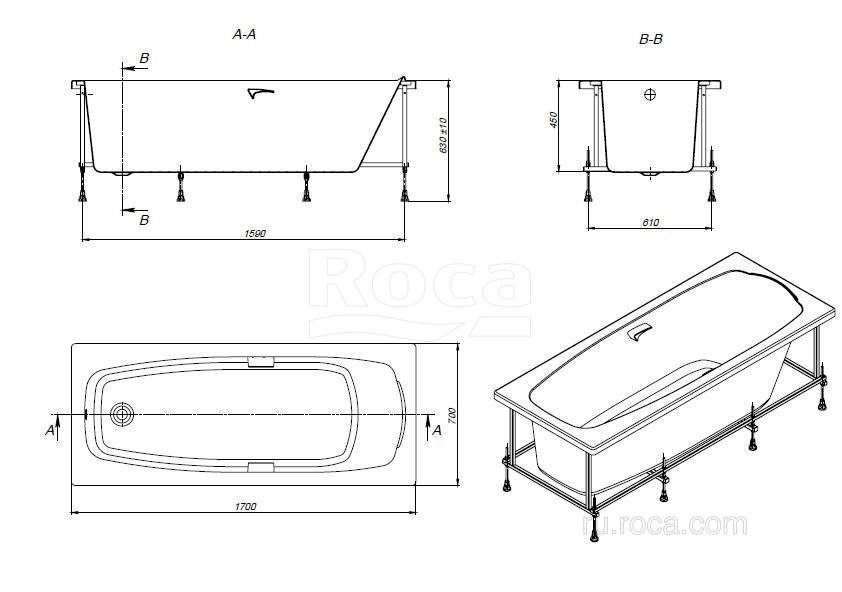 Ванна Roca Sureste ZRU9302769 170х70 купить в интернет-магазине Sanbest