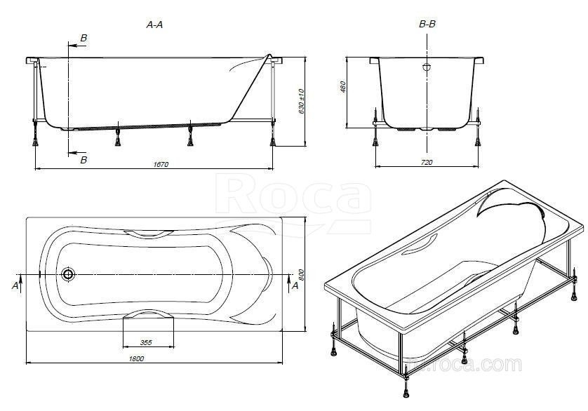 Ванна Roca BeCool ZRU9302782 180x80 купить в интернет-магазине Sanbest