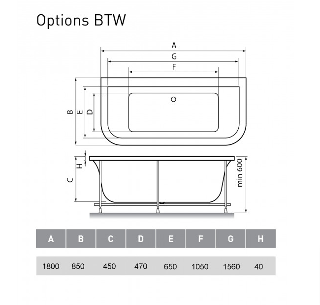 Ванна акриловая Vayer Options BTW 180x85 купить в интернет-магазине Sanbest