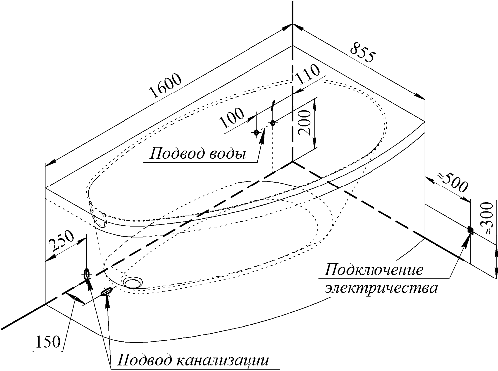 Ванна акриловая Радомир Орсини 160х90 комплект хром купить в интернет-магазине Sanbest