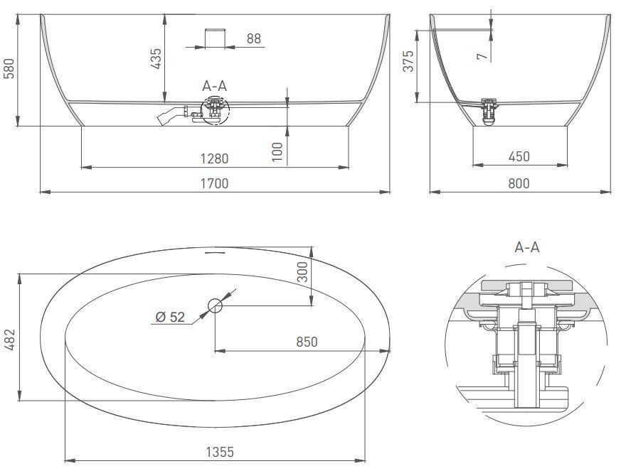 Ванна S-Sense Salini ALDA Nuova 101912G 170x80 Глянцевая купить в интернет-магазине Sanbest