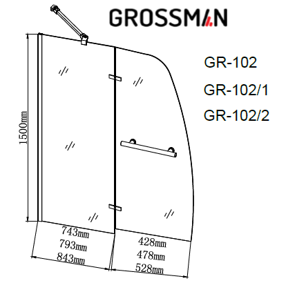 Шторка для ванны Grossman GR-102 90 прозрачная/хром купить в интернет-магазине Sanbest