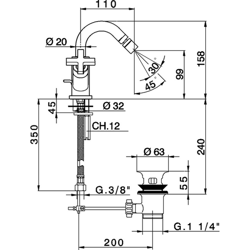 Смеситель для биде Cisal Barcelona Quad BQ00155021 купить в интернет-магазине сантехники Sanbest