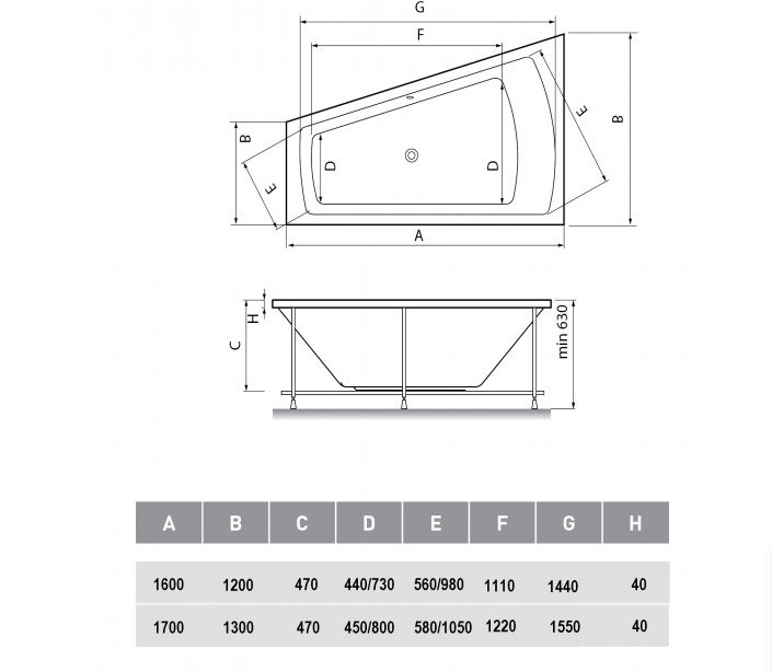 Ванна акриловая Vayer Trinity 170x130 купить в интернет-магазине Sanbest