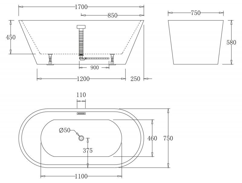 Ванна акриловая отдельностоящая без перелива BelBagno BB61 170х75 белая купить в интернет-магазине Sanbest