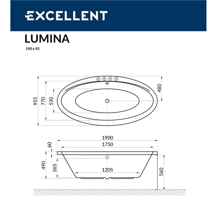 Ванна акриловая EXCELLENT Lumina 190x95 LINE хром купить в интернет-магазине Sanbest