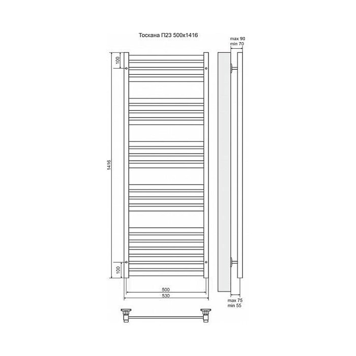 Полотенцесушитель электрический Terminus Тоскана П23 500x1416 левый/правый купить в интернет-магазине сантехники Sanbest