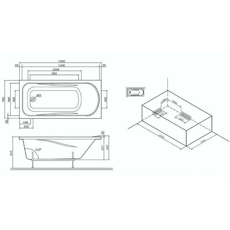 Ванна акриловая AM.PM Sense W75A-150-070W-KL 150х70 купить в интернет-магазине Sanbest