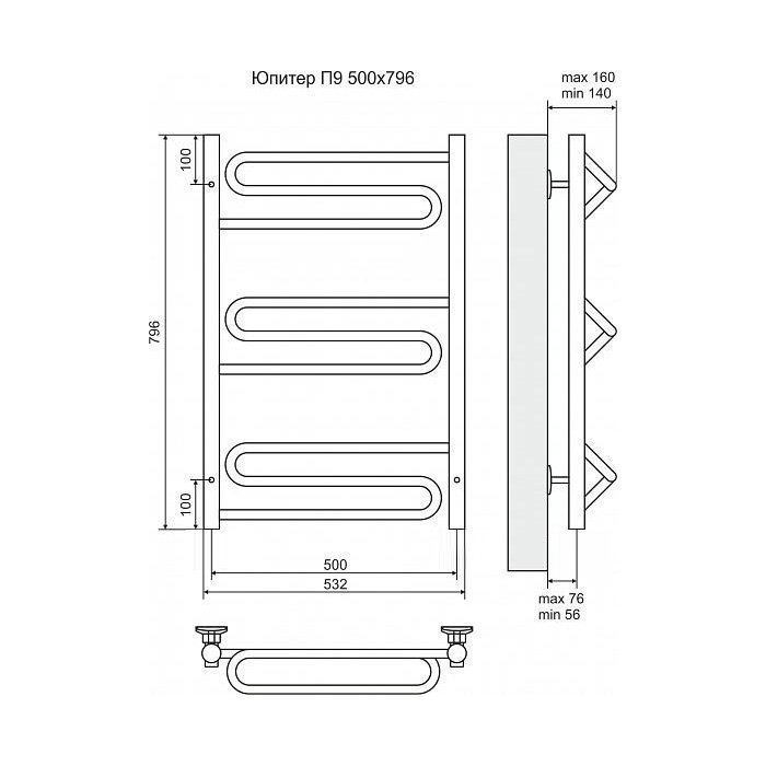 Полотенцесушитель электрический Terminus Юпитер П9 500x796 левый/правый купить в интернет-магазине сантехники Sanbest