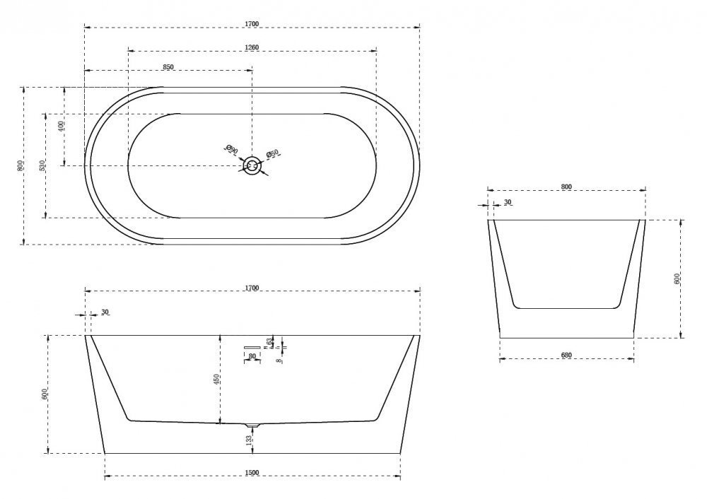 Акриловая ванна Abber AB9209MB 170x80 купить в интернет-магазине Sanbest