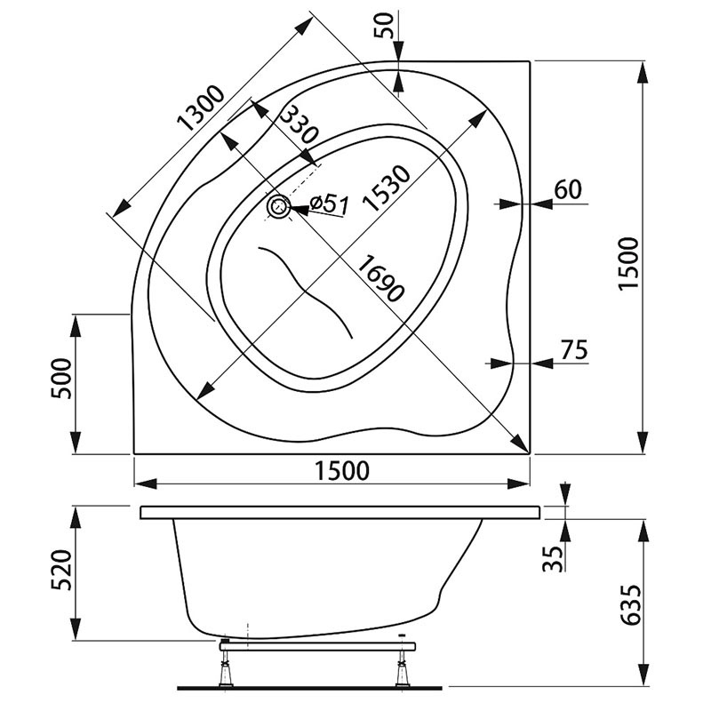 Ванна акриловая VagnerPlast PLEJADA 150x150 купить в интернет-магазине Sanbest