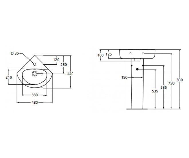 Раковина угловая подвесная Ideal Standard Connect E793101 купить в интернет-магазине Sanbest