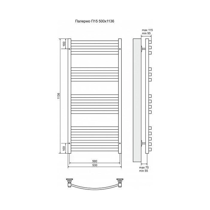Полотенцесушитель электрический Terminus Палермо П15 500x1136 левый/правый купить в интернет-магазине сантехники Sanbest