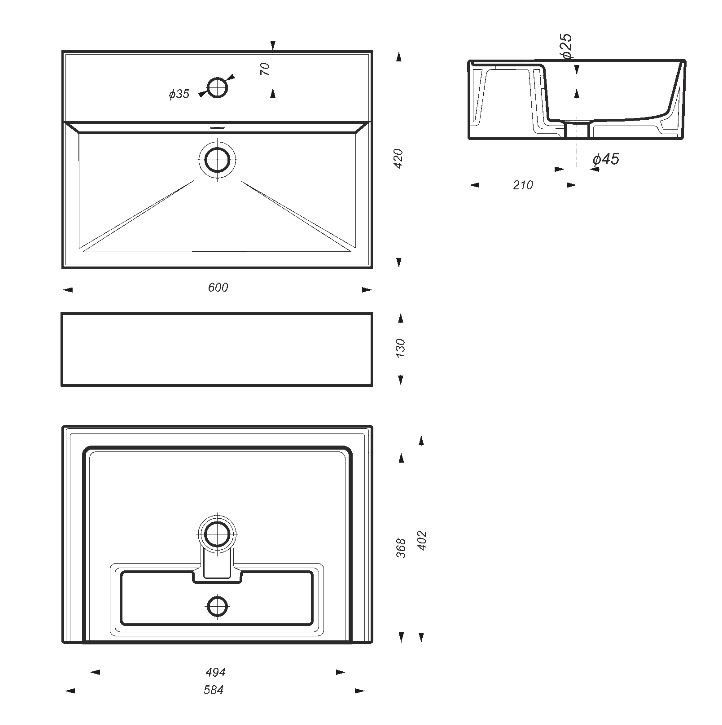 Раковина Sanita luxe Line 60 LIN60SLWB01 белая купить в интернет-магазине Sanbest