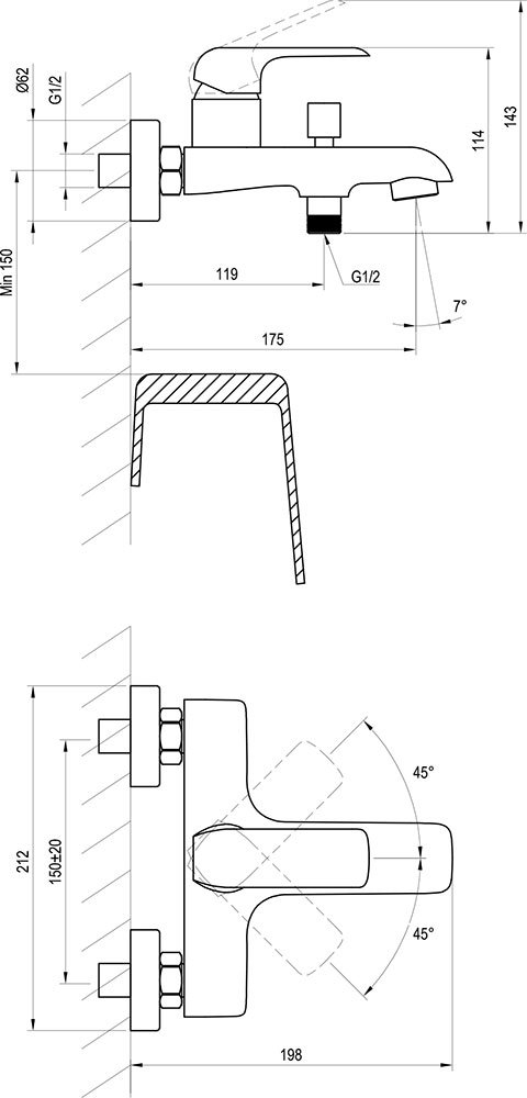 Смеситель для ванны Ravak Flat X070175 черный матовый купить в интернет-магазине сантехники Sanbest