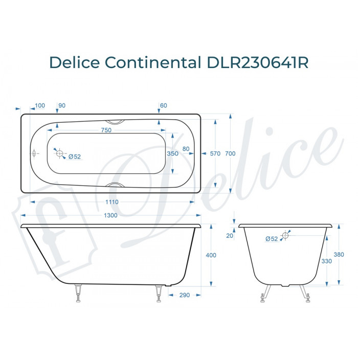 Ванна Delice Continental 130х70 DLR230640R белая купить в интернет-магазине Sanbest