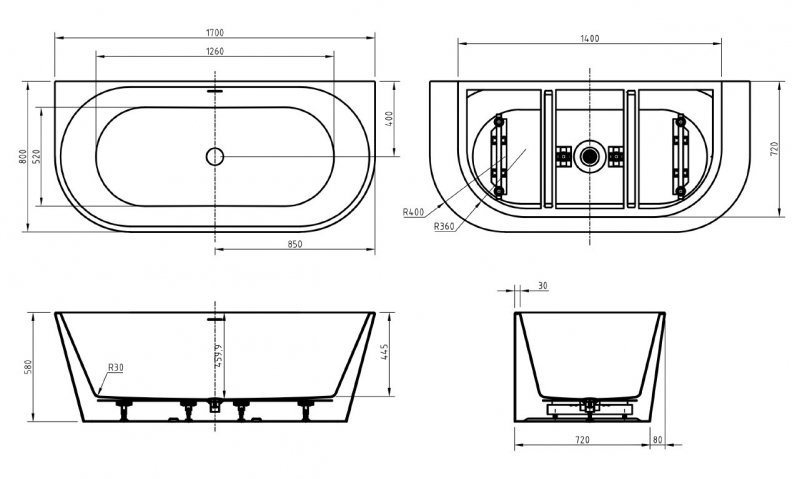 Ванна акриловая BelBagno BB710 170х80 купить в интернет-магазине Sanbest