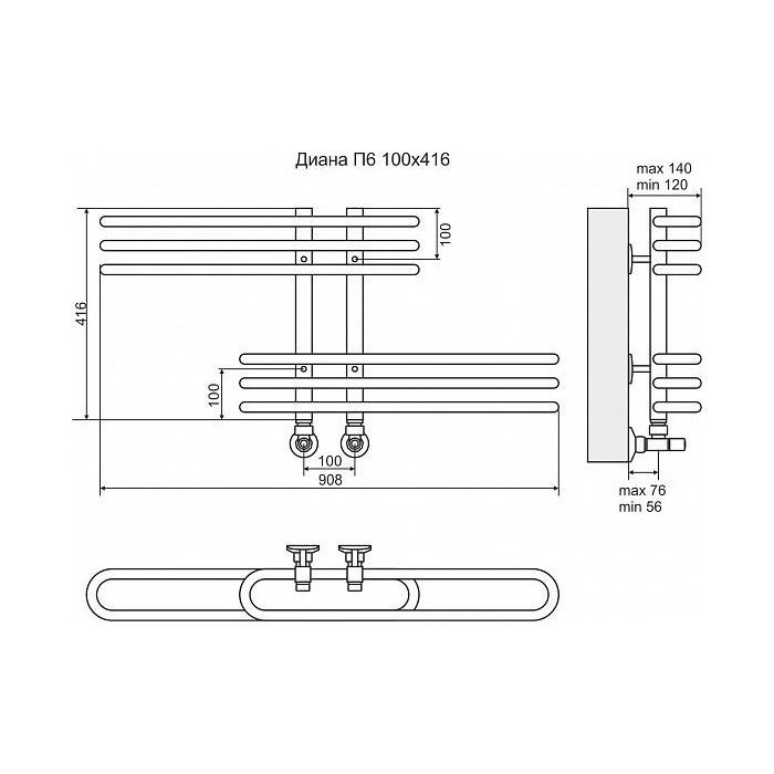 Полотенцесушитель водяной Terminus Диана П6 100x416 купить в интернет-магазине сантехники Sanbest