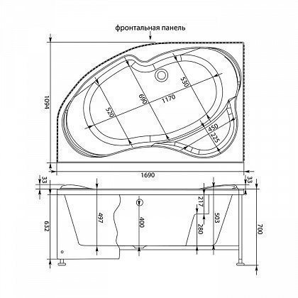 Акриловая ванна Aquanet Capri 170x110 к/с купить в интернет-магазине Sanbest