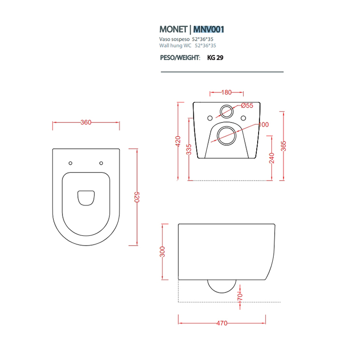 Унитаз подвесной Artceram MONET MNV001 17 00 черный матовый купить в интернет-магазине Sanbest