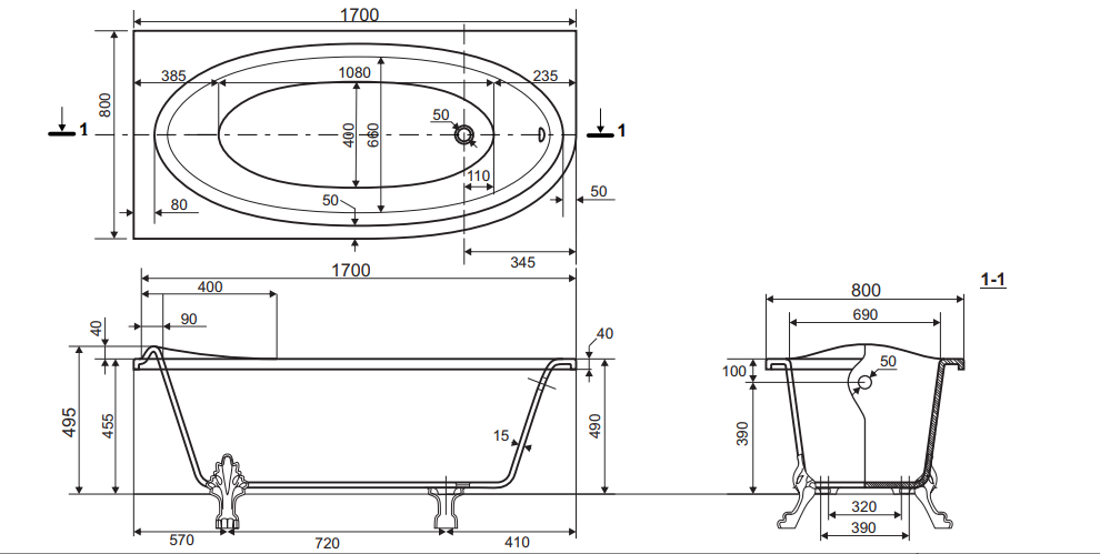 Ванна Эстет Венеция 170x80 белая купить в интернет-магазине Sanbest