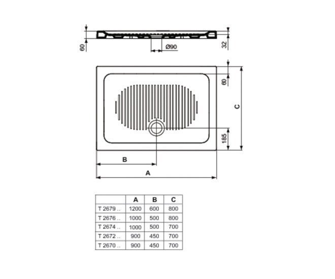 Душевой поддон Ideal Standard Connect T267901 120x80 купить в интернет-магазине Sanbest